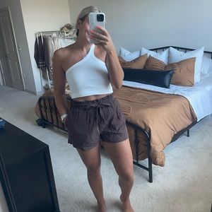 White Fox Boutique Chocolate Linen Shorts